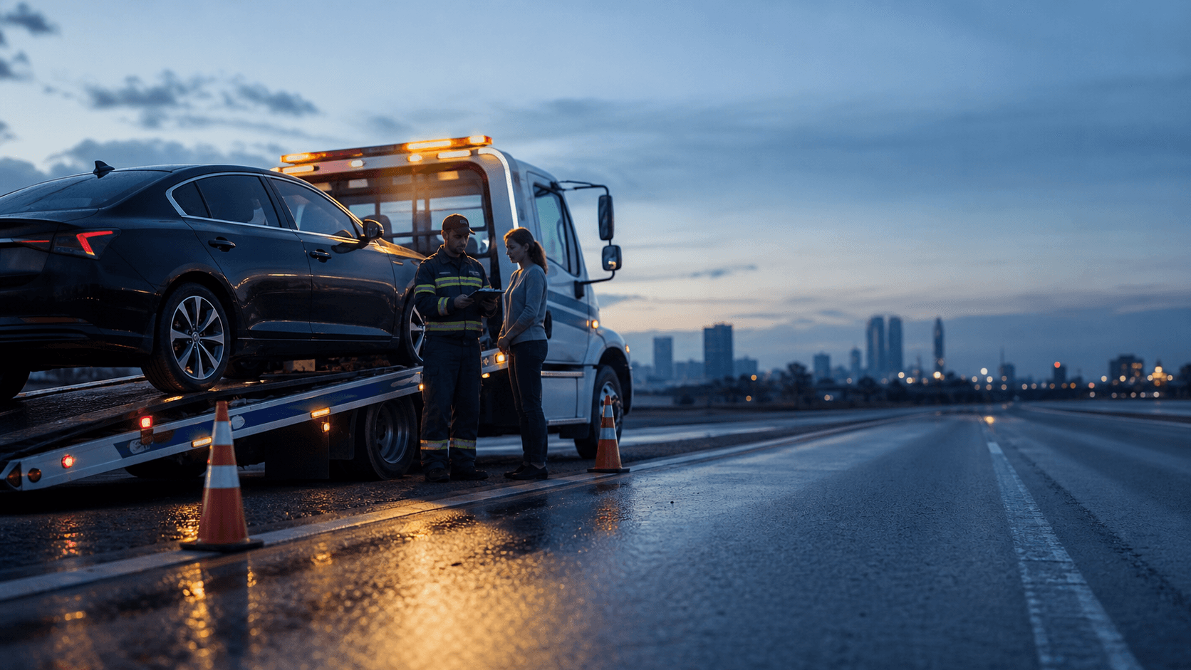 Tow truck and roadside operations scene